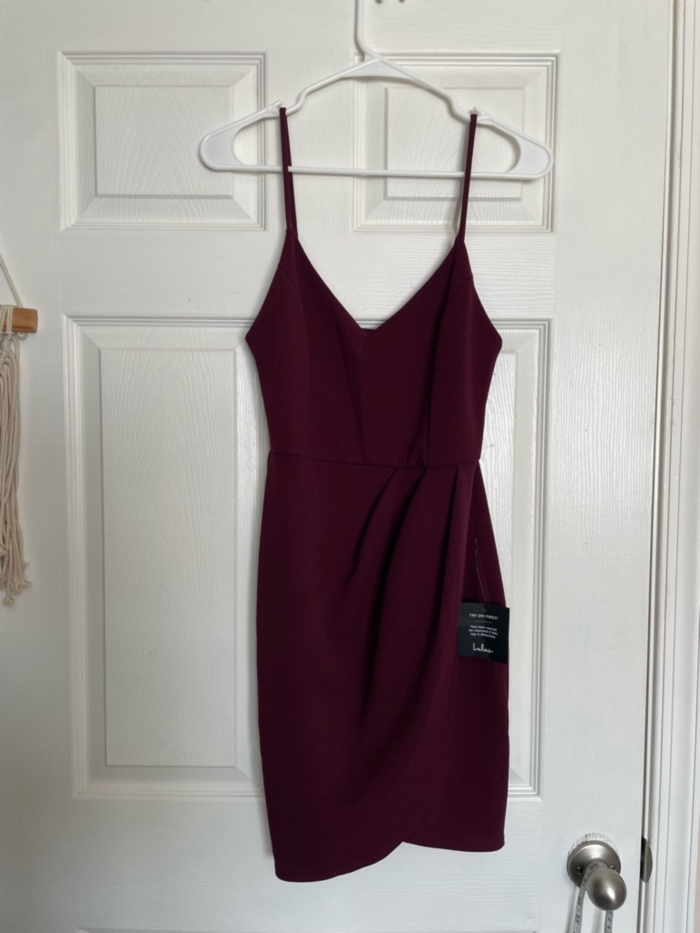 Lulu's Burgundy Mini Dress with Spaghetti Straps